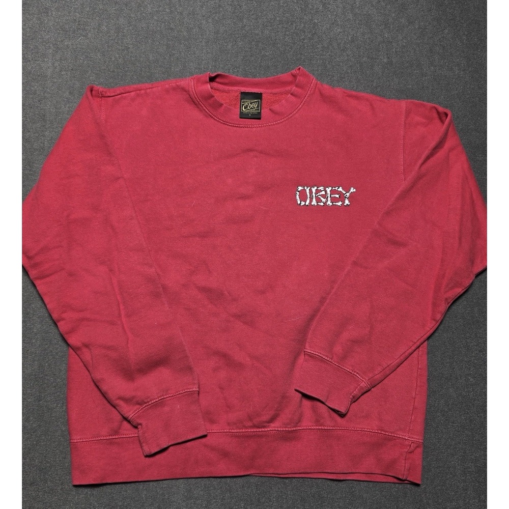 Obey Men's Small‎ Red Graphic Skeleton Crew Neck Pullover Skateboarding Skate